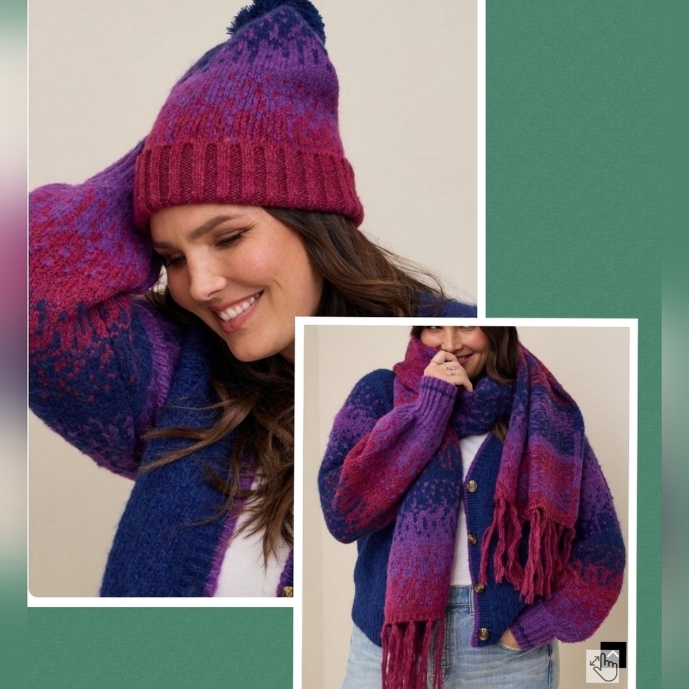 🆕️🧣❄️SET - PURPLE & BLUE MATCHING HAT & SCARF WITH FRINGE❄️🧣